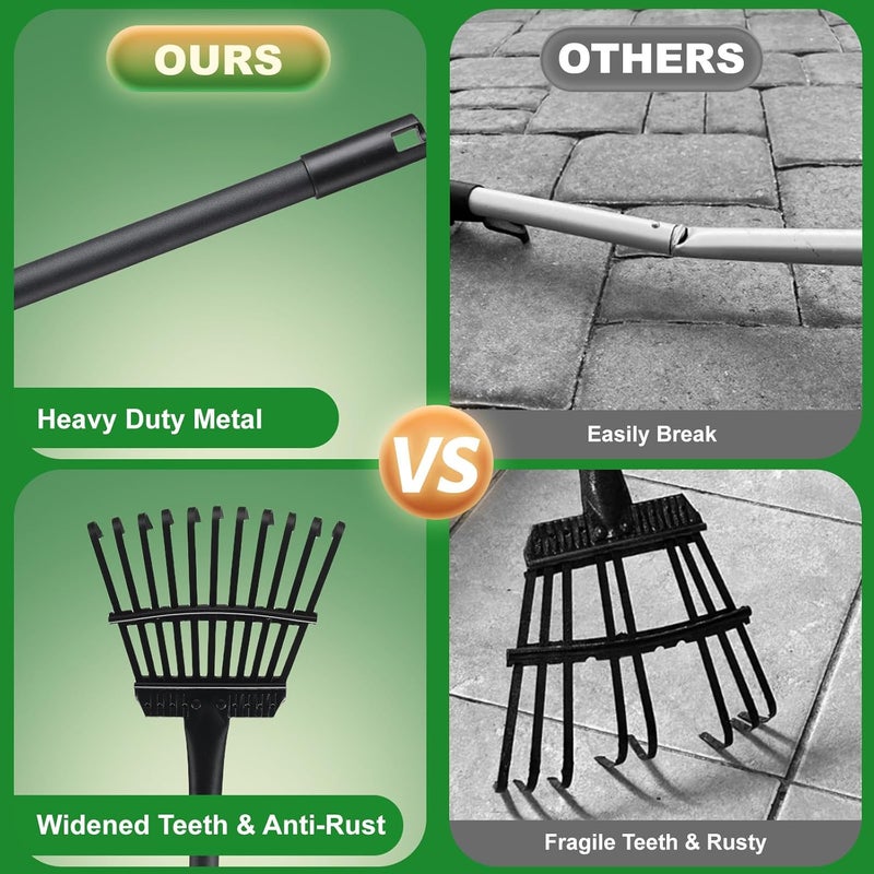 Pragmatist Rake for Leaves Small Metal Garden Tool with 11 Tines 63 Inch Adjustable Handle Sturdy Yard Rake for Gardening Gathering Leaves Weeds Debris, Black - Image 2